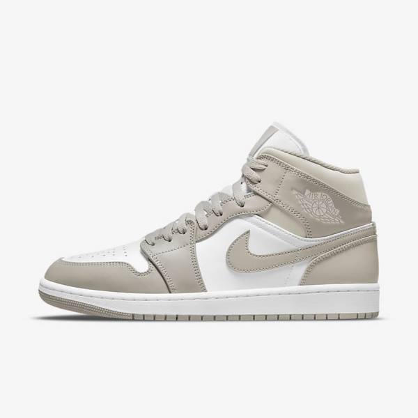 Nike Air Jordan 1 Mid Miesten Jordan Kengät Harmaat Valkoinen Vaaleanbeige | NK651CUE