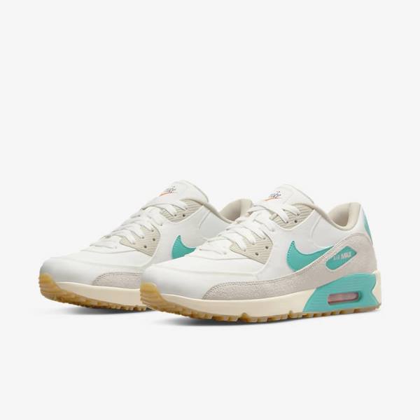 Nike Air Max 90 G Miesten Golfkengät Valkoinen Vaaleanruskea Turkoosi | NK067KVH