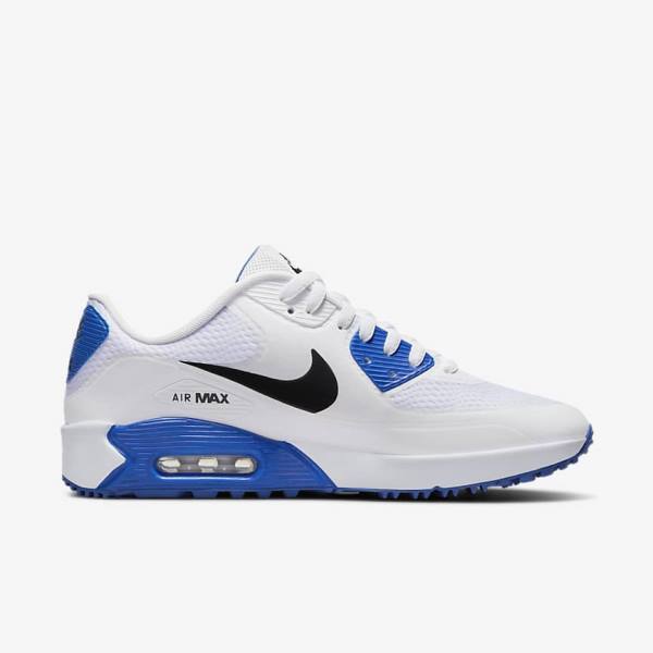 Nike Air Max 90 G Miesten Golfkengät Valkoinen Sininen Platina Mustat | NK521QGM