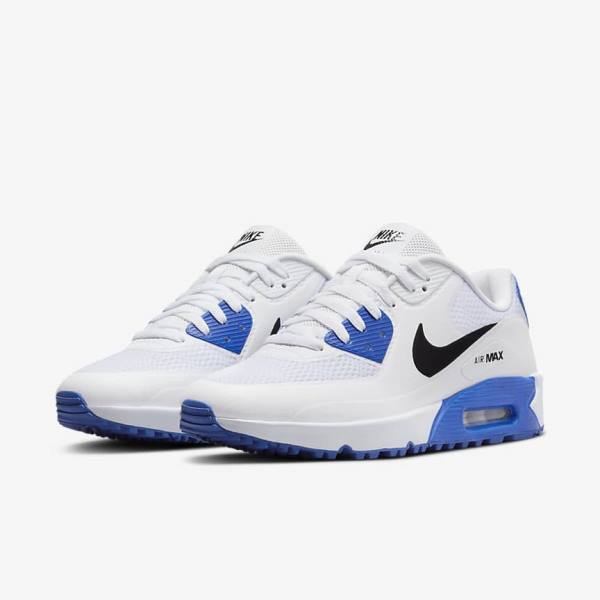 Nike Air Max 90 G Miesten Golfkengät Valkoinen Sininen Platina Mustat | NK521QGM