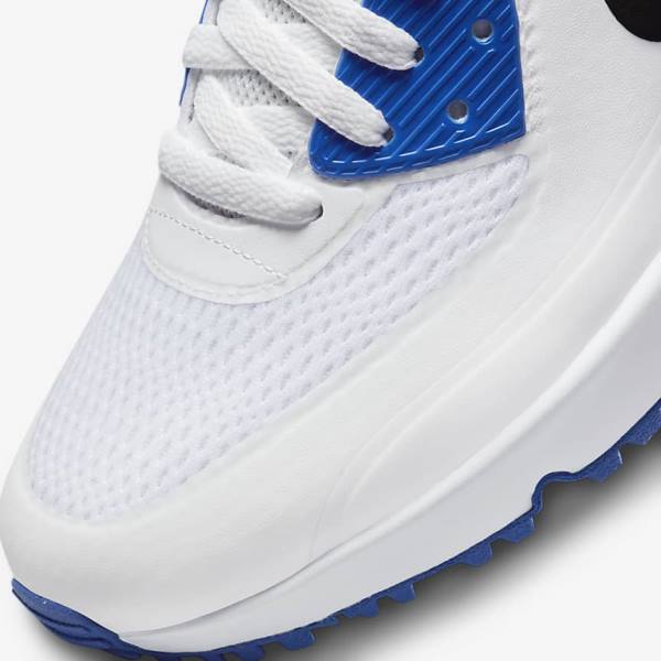 Nike Air Max 90 G Miesten Golfkengät Valkoinen Sininen Platina Mustat | NK521QGM