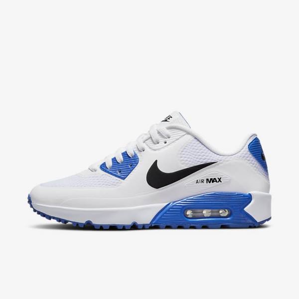 Nike Air Max 90 G Naisten Golfkengät Valkoinen Sininen Platina Mustat | NK241RGF