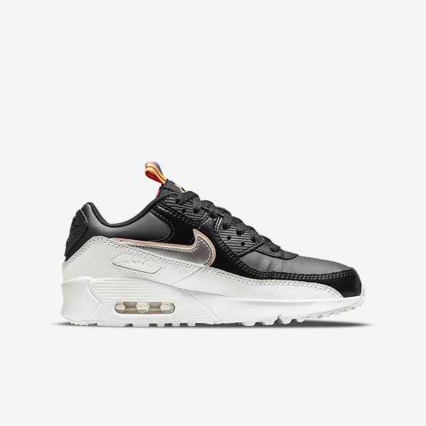 Nike Air Max 90 LTR SE Older Lasten Tennarit Mustat Valkoinen Metal Sininen Harmaat | NK591DCM