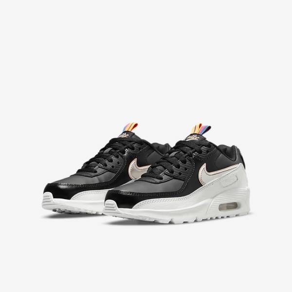 Nike Air Max 90 LTR SE Older Lasten Tennarit Mustat Valkoinen Metal Sininen Harmaat | NK591DCM