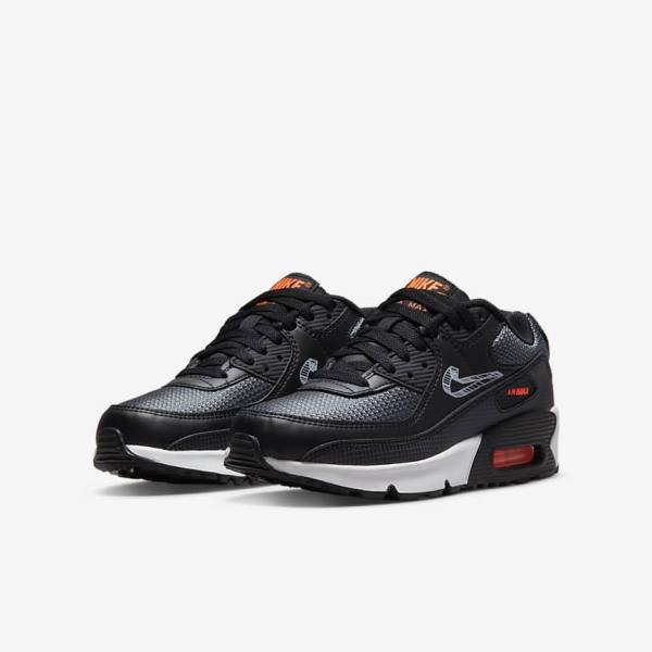 Nike Air Max 90 Older Lasten Tennarit Mustat Oranssi Harmaat Valkoinen | NK105QJL