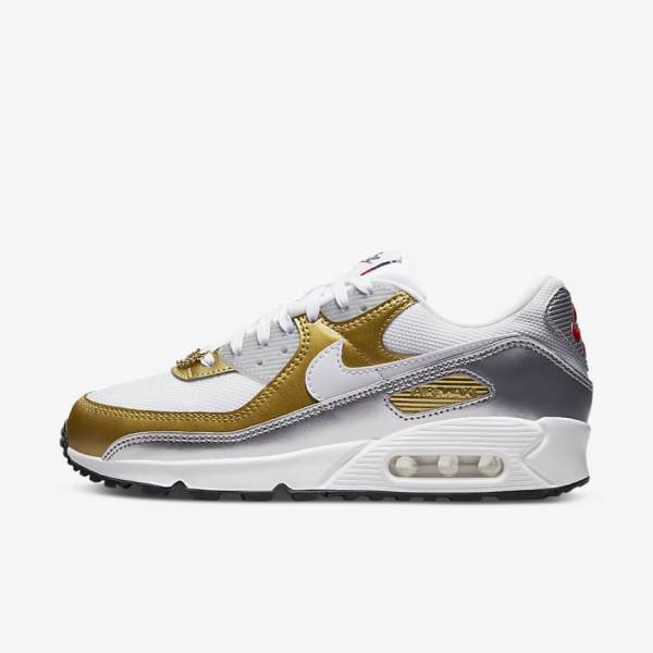 Nike Air Max 90 SE Naisten Tennarit Valkoinen Metal Kultaiset Metal Hopea Valkoinen | NK910WUD