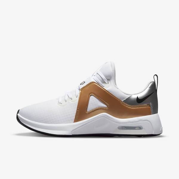 Nike Air Max Bella TR 5 Naisten Treenikengät Valkoinen Metal Hopea Metal Kultaiset Mustat | NK307ZCJ