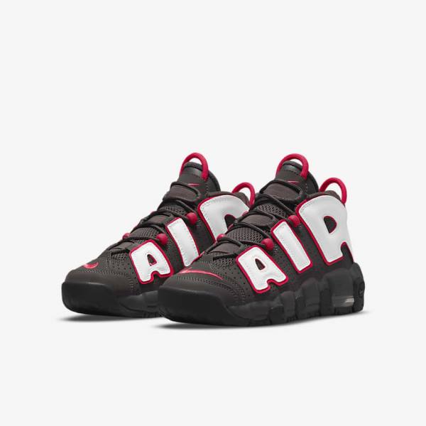 Nike Air More Uptempo Older Lasten Tennarit Harmaat Mustat Punainen Valkoinen | NK914NGD