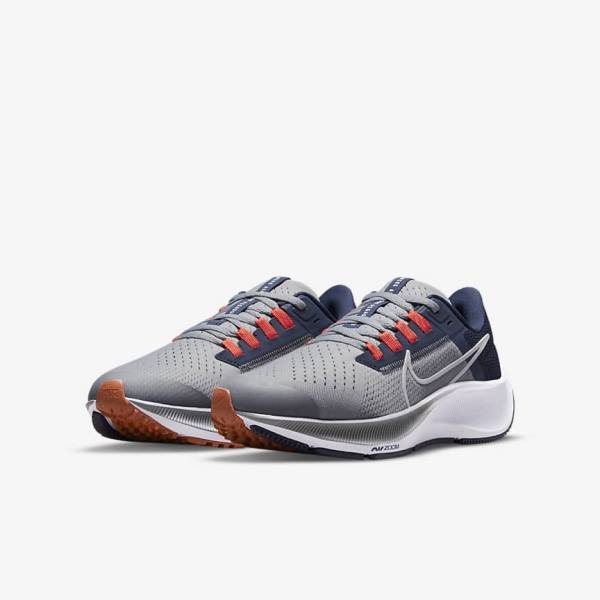 Nike Air Zoom Pegasus 38 Older Maantie Lasten Juoksukengät Harmaat Laivastonsininen Oranssi Valkoinen | NK940YUR