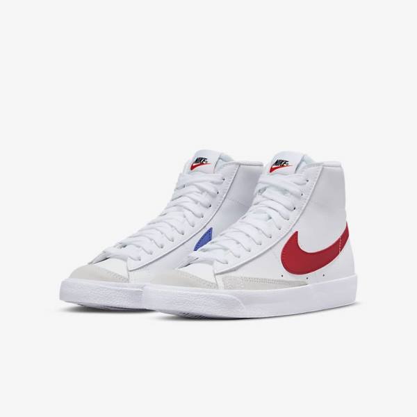 Nike Blazer Mid 77 Older Lasten Koripallokengät Valkoinen Sininen Mustat Punainen | NK510QMF