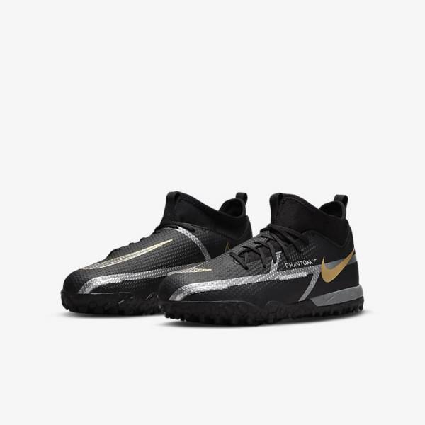 Nike Jr. Phantom GT2 Academy Dynamic Fit TF Older Turf Lasten Jalkapallokengät Mustat Metal Kultaiset Tummanharmaat Metal Tummanharmaat | NK370GRA