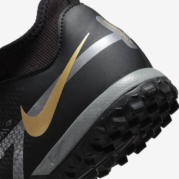 Nike Jr. Phantom GT2 Academy Dynamic Fit TF Older Turf Lasten Jalkapallokengät Mustat Metal Kultaiset Tummanharmaat Metal Tummanharmaat | NK370GRA