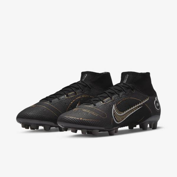 Nike Mercurial Superfly 8 Elite AG Artificial-Grasss Naisten Jalkapallokengät Mustat Metal Hopea Harmaat Metal Kultaiset | NK610ONW