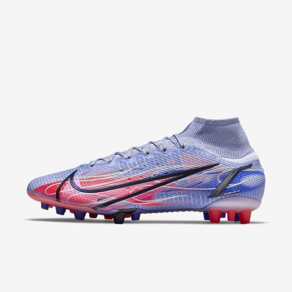 Nike Mercurial Superfly 8 Elite KM AG Artificial-Grass Miesten Jalkapallokengät Indigo Vaaleanpunainen Metal Hopea | NK031KFT