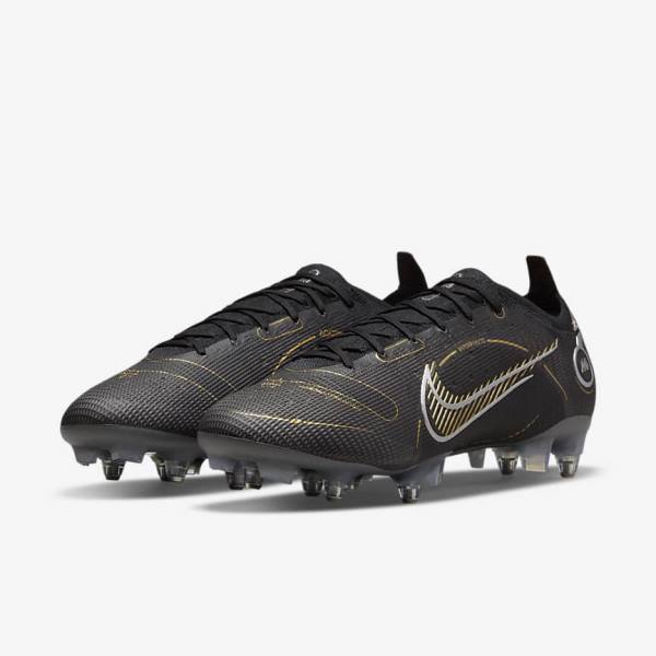 Nike Mercurial Vapor 14 Elite SG-PRO Anti-Clog Traction Soft-Grounds Miesten Jalkapallokengät Mustat Metal Hopea Harmaat Metal Kultaiset | NK589FGE