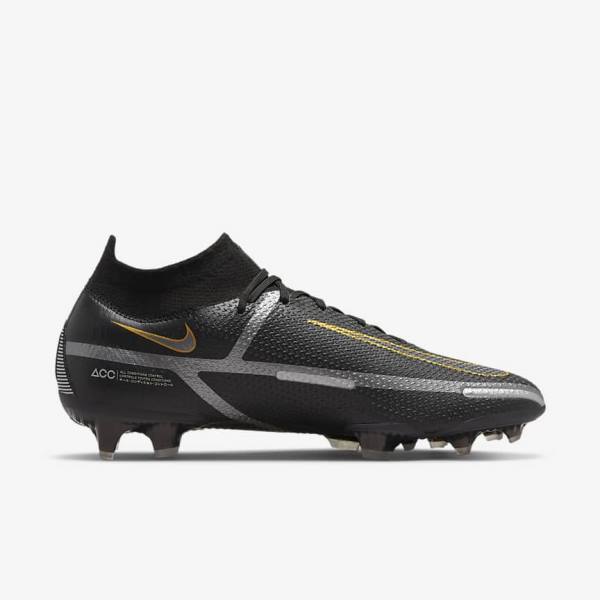 Nike Phantom GT2 Dynamic Fit Elite FG Firm-Ground Naisten Jalkapallokengät Mustat Metal Kultaiset Metal Hopea Metal Tummanharmaat | NK078PVU