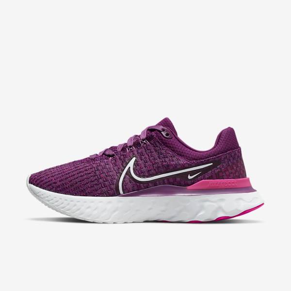 Nike React Infinity Run Flyknit 3 Maantie Naisten Juoksukengät Vaaleanviininpunainen Pinkki Valkoinen | NK298PMR