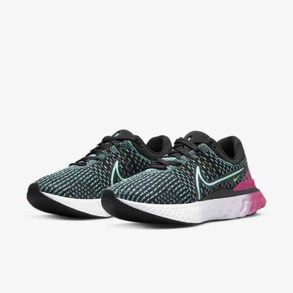 Nike React Infinity Run Flyknit 3 Maantie Naisten Juoksukengät Mustat Pinkki Turkoosi Turkoosi | NK358OMV