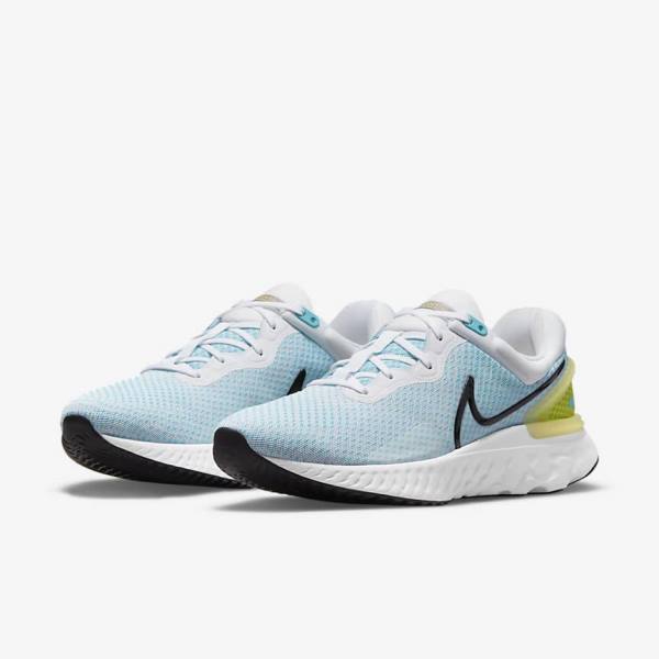 Nike React Miler 3 Maantie Miesten Juoksukengät Valkoinen Sininen Mustat | NK592MLW