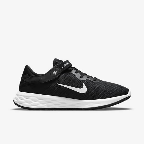 Nike Revolution 6 FlyEase Next Nature Easy-On-And-Off Maantie (Extra Leveät) Miesten Juoksukengät Mustat Harmaat Valkoinen | NK376HLW