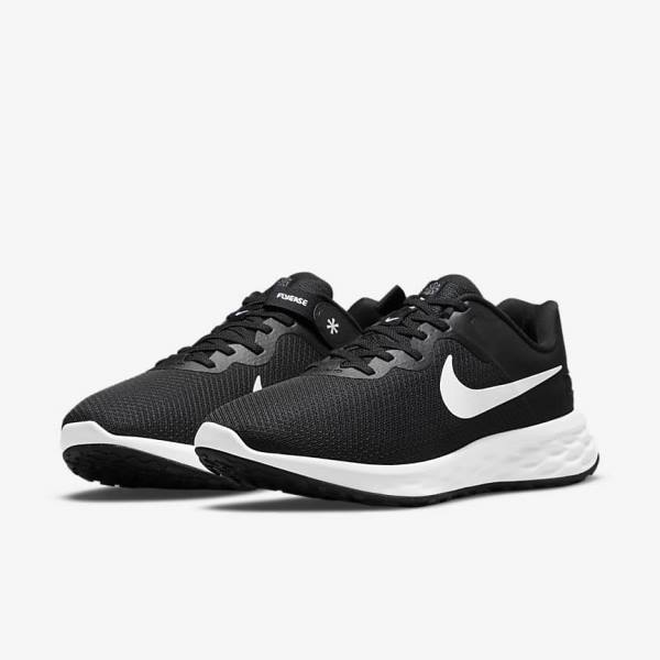 Nike Revolution 6 FlyEase Next Nature Easy-On-And-Off Maantie (Extra Leveät) Miesten Juoksukengät Mustat Harmaat Valkoinen | NK376HLW