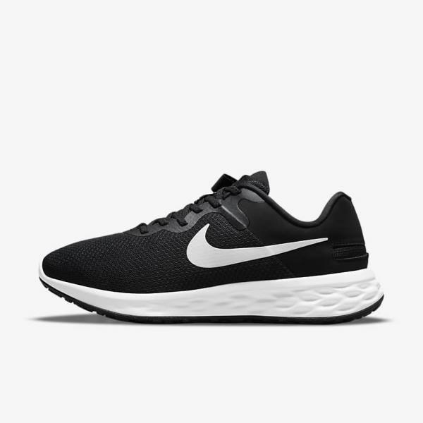 Nike Revolution 6 FlyEase Next Nature Easy-On-And-Off Maantie (Extra Leveät) Miesten Juoksukengät Mustat Harmaat Valkoinen | NK376HLW