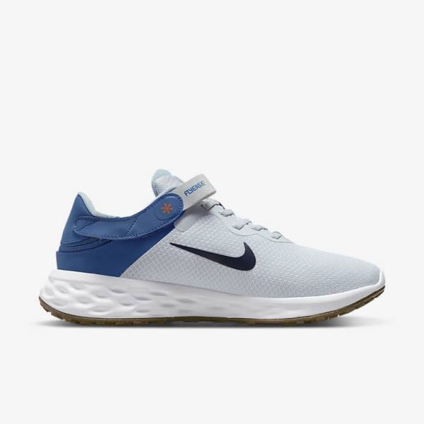 Nike Revolution 6 FlyEase Next Nature Easy-On-And-Off Maantie (Extra Leveät) Miesten Juoksukengät Platina Tummansininen Sininen | NK628GND