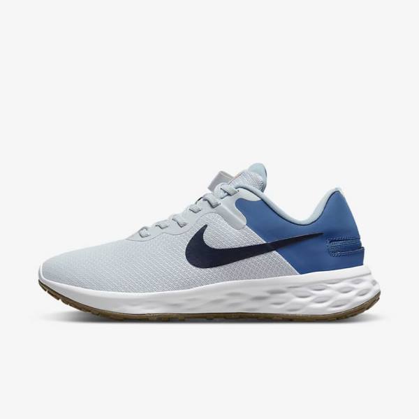 Nike Revolution 6 FlyEase Next Nature Easy-On-And-Off Maantie (Extra Leveät) Miesten Juoksukengät Platina Tummansininen Sininen | NK628GND