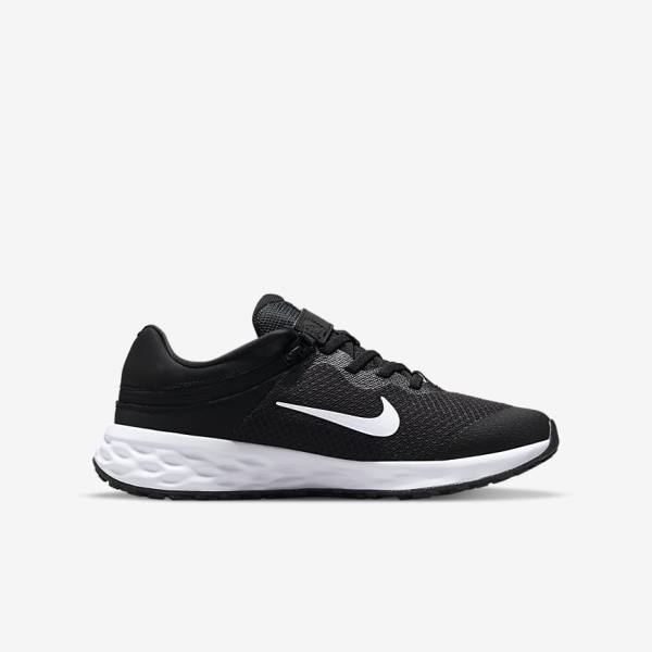 Nike Revolution 6 FlyEase Older Easy On-Off Maantie Lasten Juoksukengät Mustat Tummanharmaat Valkoinen | NK319ZAD