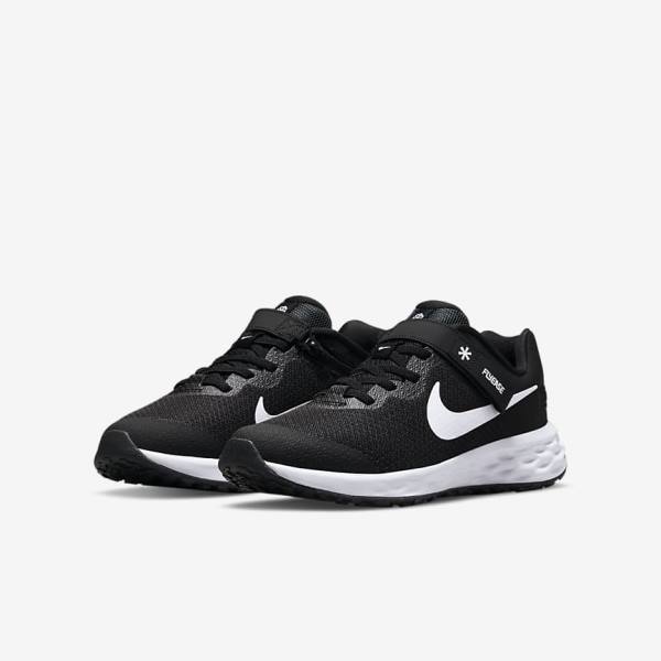 Nike Revolution 6 FlyEase Older Easy On-Off Maantie Lasten Juoksukengät Mustat Tummanharmaat Valkoinen | NK319ZAD