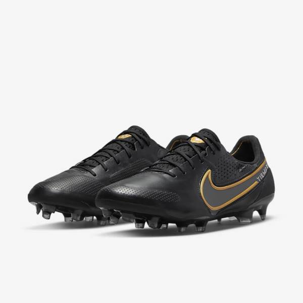 Nike Tiempo Legend 9 Elite FG Firm-Ground Naisten Jalkapallokengät Mustat Tummanharmaat Metal Kultaiset Metal Tummanharmaat | NK209IFN