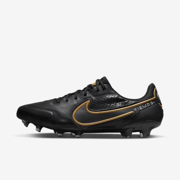 Nike Tiempo Legend 9 Elite FG Firm-Ground Naisten Jalkapallokengät Mustat Tummanharmaat Metal Kultaiset Metal Tummanharmaat | NK209IFN