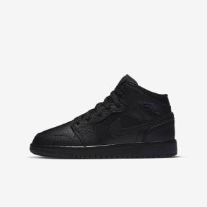 Nike Air Jordan 1 Mid Older Lasten Tennarit Mustat | NK034PLX