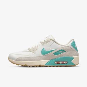 Nike Air Max 90 G Miesten Golfkengät Valkoinen Vaaleanruskea Turkoosi | NK067KVH