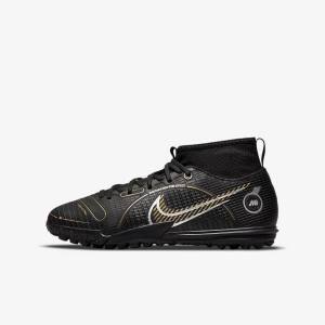 Nike Jr. Mercurial Superfly 8 Academy TF Older Turf Lasten Jalkapallokengät Mustat Metal Hopea Harmaat Metal Kultaiset | NK179JTX