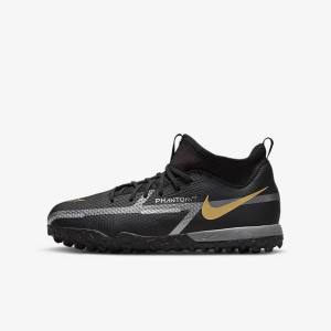 Nike Jr. Phantom GT2 Academy Dynamic Fit TF Older Turf Lasten Jalkapallokengät Mustat Metal Kultaiset Tummanharmaat Metal Tummanharmaat | NK370GRA