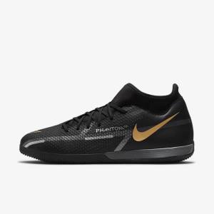 Nike Phantom GT2 Academy Dynamic Fit IC Indoor Court Naisten Jalkapallokengät Mustat Metal Kultaiset Tummanharmaat Metal Tummanharmaat | NK318URP