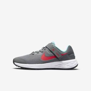 Nike Revolution 6 FlyEase Older Easy On-Off Maantie Lasten Juoksukengät Harmaat Turkoosi Punainen | NK574JTD